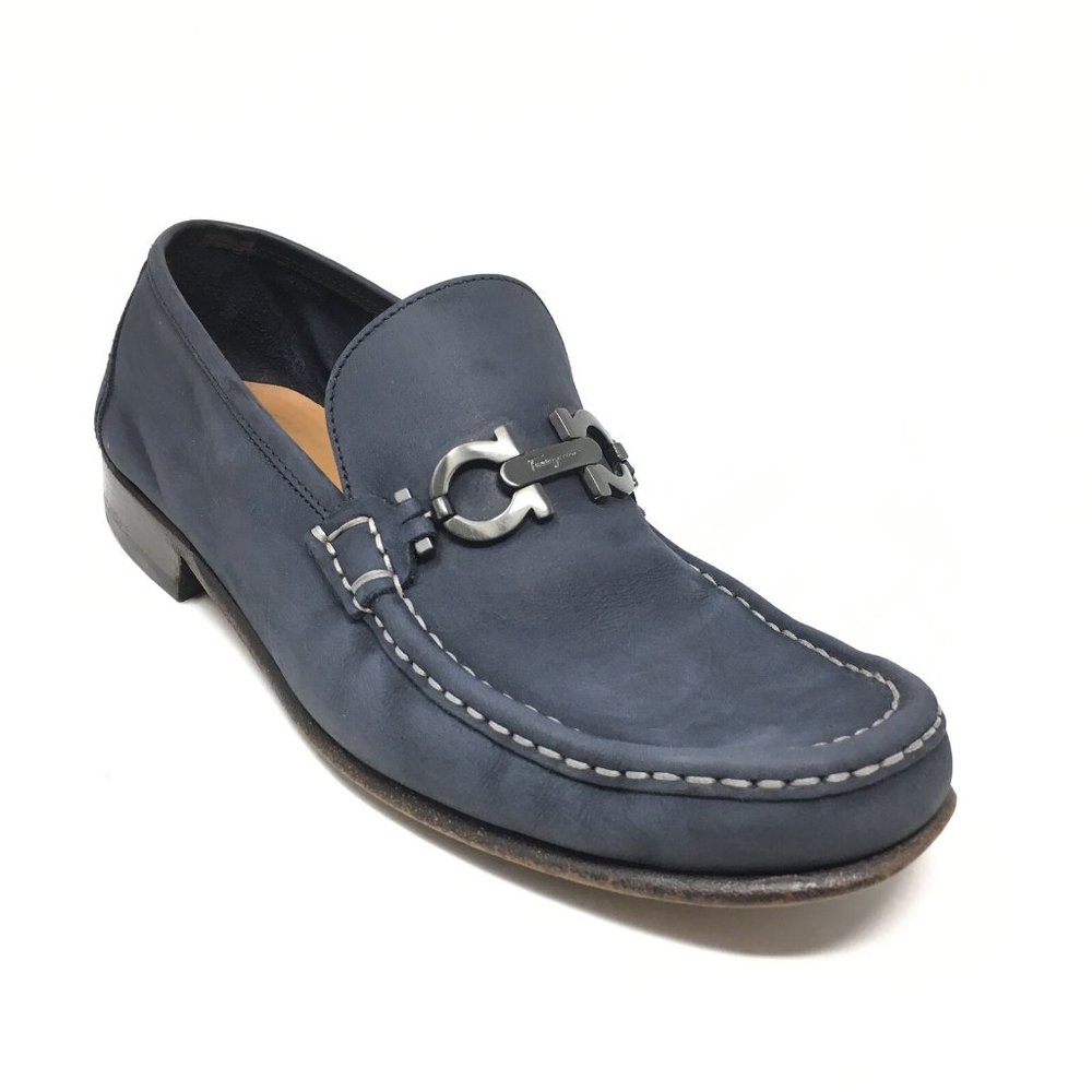 Salvatore Ferragamo Horsebit Shoes Size 9 2E Blue